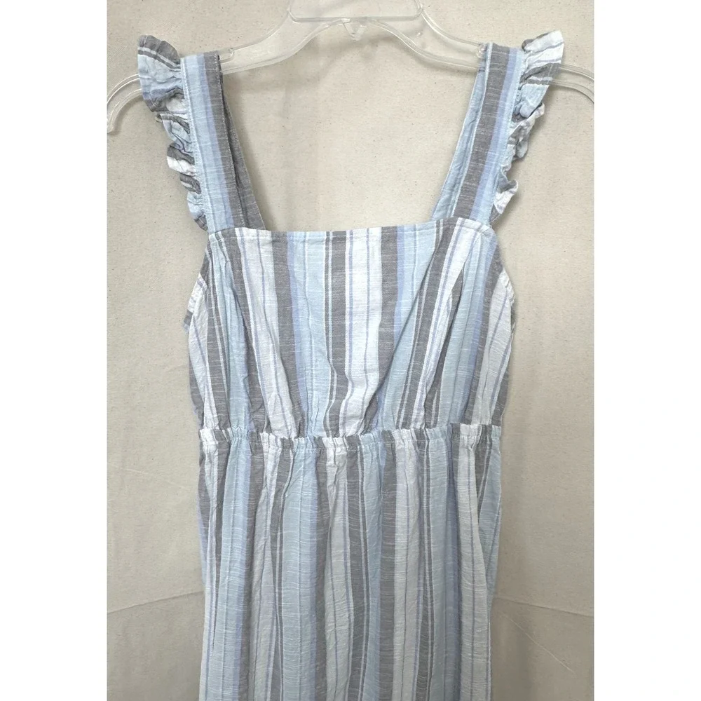 Madison Grey Coastal Cottage Blue Striped Cotton Ruffles Smocked Midi Dress Sz S - Picture 10 of 10